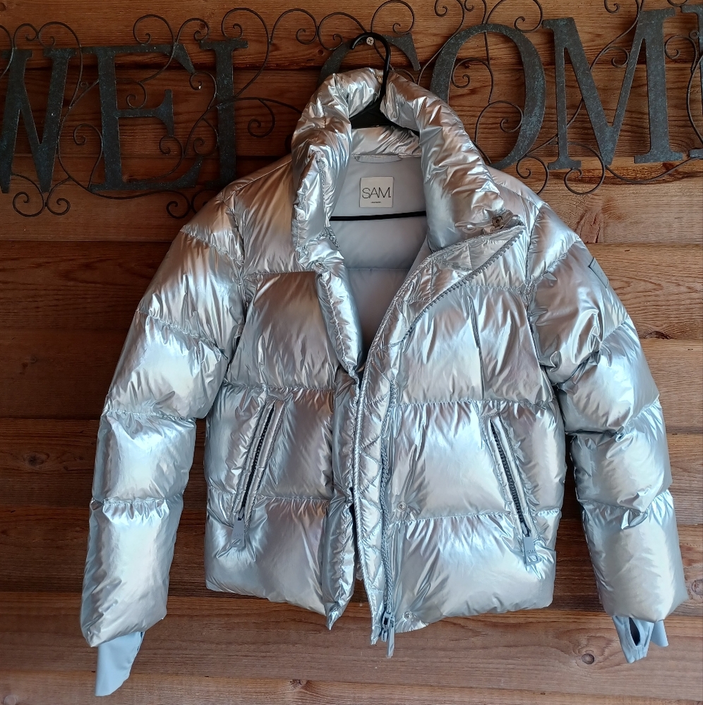 Womens silver puffer coat